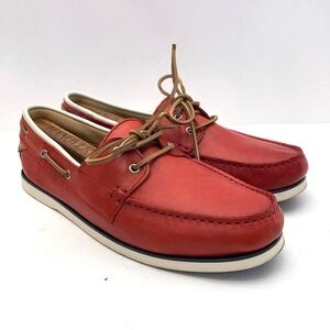 Aldo Boat Shoes Red Leather Lace Up Moc Toe Low Top US Mens 11 EU 44